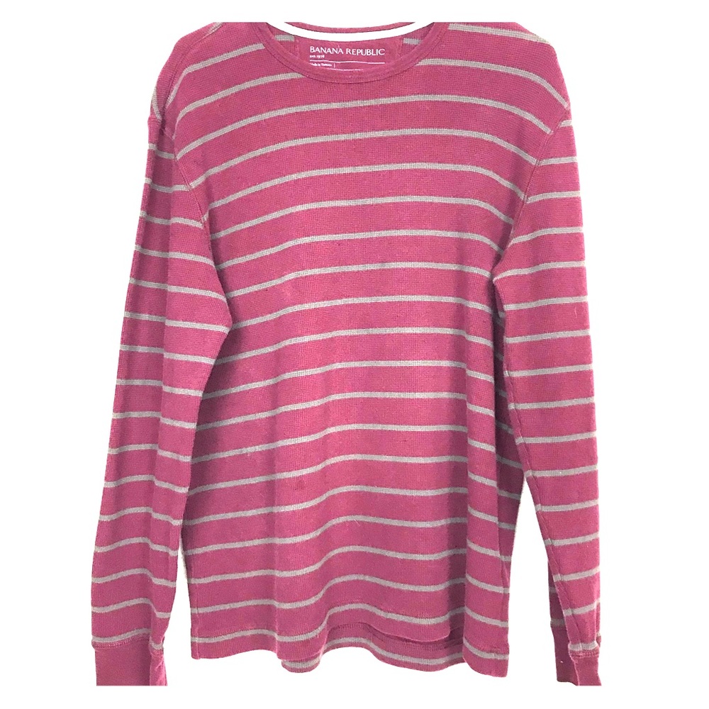 Banana Republic mens burgundy gray striped shirt